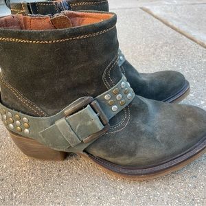 J Shoes suede studded buckle booties
